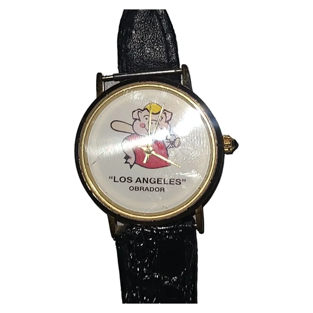 Vintage Los Angeles Obrador Baseball Pig *Broken‎ Watch 18k Micron Plating